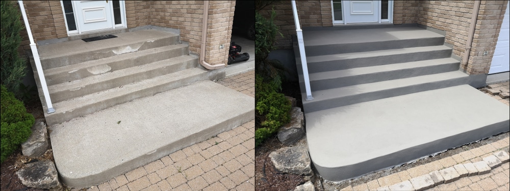 Before/After of a repaired concrete stairs
